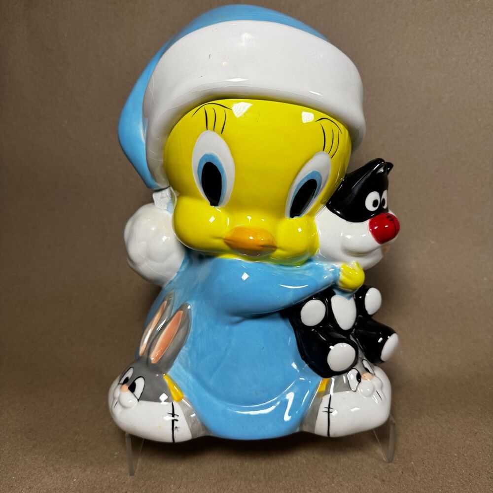 VTG Looney Tunes Tweety Bird Sylvester Ceramic Cookie Jar Pajamas Bugs Slippers